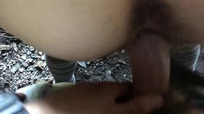 stranger impregnation! 1080 hd 60 fps -- risky fucking on the mountains with stranger. he made hairy pussy creampied and then fuck her again in doggy.