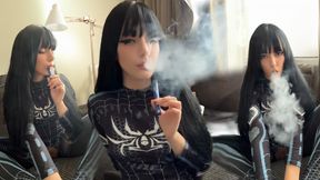 Spider Girl Smoking and Showing Her Pussy