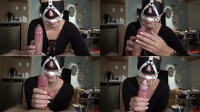 Ballgagged sub gives the perfect edging condom Handjob (WMV)