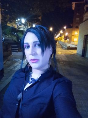 Sissy latina taniax,walking through the city night,wearing small chastity cage.