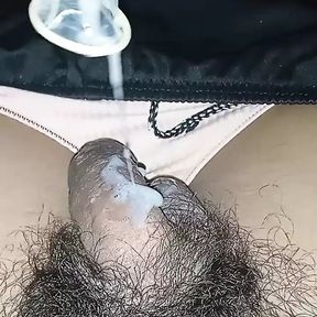 Masturbation inside bedroom with condom on and cum