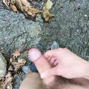 Cumming while standing in a creek - from two different angles