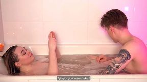 Step-siblings get frisky in bathtub while parents away