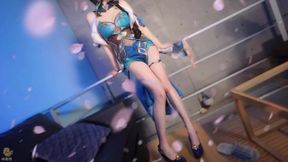 Kinky couple in Chinese cosplay with foot fetish and foot job