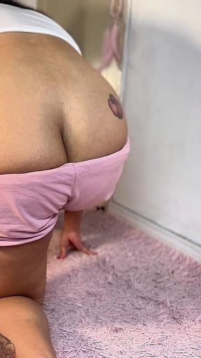 Chubby Ebony Voyeur Yoga Farting with Buttcrack