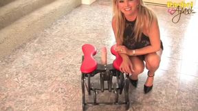 Rachel in sexy tight dress rides sybian