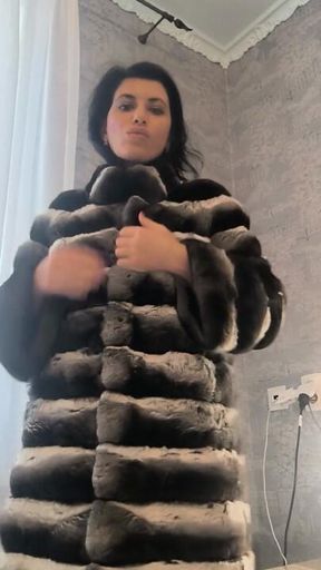 sexy pussi me in red corsette and fur coat