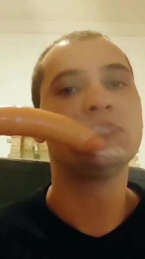 Handsome Student Fucks Himself Hard in the Mouth, Deep Throat, Throat Blowjob