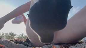 Artemisia Love cleaning her Feet from the stand and flashing her pussy at the public beach