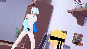 Boruto Yaoi - Boruto is fucked by Inojin while Mitsuki is jerking off watching them
