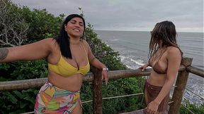 Skinny Latina sluts Priscila and Nicoly get fucked on the beach