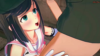 Cute brunette vtuber AI Kizuna deepthroats cock until he cums in her mouth - Hololive Hentai.