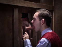 Mature priest makes horny twink suck his stiff cock