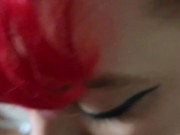 Thirsty Goth bimbo guzzles entire piss load non-stop