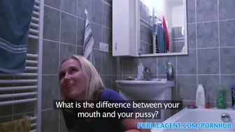 Blonde fucks a stranger on a table in public