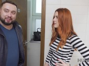 HUNT4K Belle with red hair fucked by stranger in toilet in front of BF