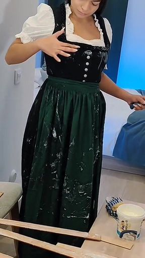 Austrian Woman in Dirndl Getting Dirty