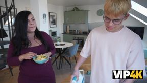 Maximo Lion dominates and devours Christina Santes' hairy pussy in stockings & panties