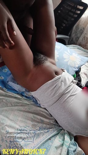 Morning Glory Fucking Petite Chocolate Lady with Hairy Pussy as She Moans for Pleasure