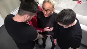 Blonde MILF finds 3 horny guys on street for home gang fuck - MyDirtyHobby German Amateurs