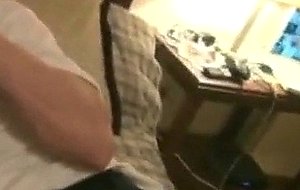 Ana mancini give foot job and jacks him off