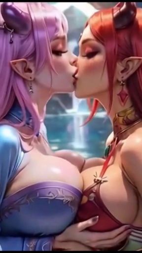 Lesbians kiss together, Ai animation   Clip 1