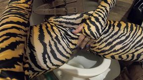 open pussy jumpsuit pee play. big tits, hard nipples and bathroom fetish