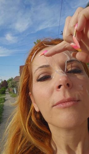 Cumwalk video with a stranger's cum on my face.💦 I saw a guy at my apartment that I liked. 🤪I hope he doesn't have a girlfriend in his room.