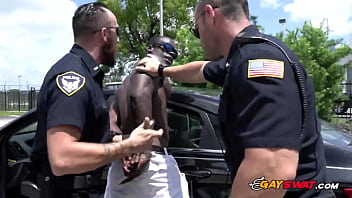 Horny gay cops take black suspect to the locker room for a banging