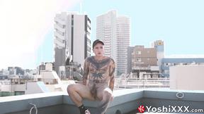 ”Japanese Yoshi Kawasaki doesnt mind of anyone sees him tugging his shaft outdoor”