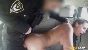 Mischievous brunette with natural tits fucks kinky policeman