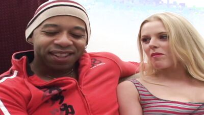 Watch Estelle, the busty interracial babe, get naughty and take a big black cock in her mouth and pussy