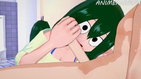 Tsuyu Asui Hide in the School Toilets and Side Fuck with Midoriya Izuku - My Hero Academia Hentai