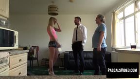 Long-legged blonde Jentina deepthroats and rides big cock