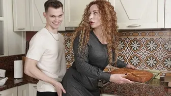 Lovely MILF pleases her handsome neighbor with her natural tits and red hair