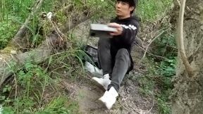 The Cute Gay Twink Jerking off His Cock, Pulled Through His Fly While Outdoors, Is Jon Arteen