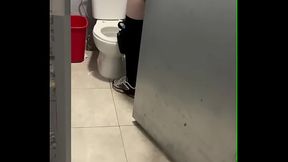 boy opens cubicle and catch his friend peeing (in a club'_s public toilets)