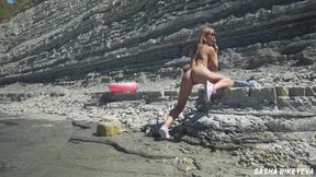 Sasha Bikeyeva - Awesome Kinky Nudist Girl In Sunglasses Sucks & Rides A Huge Dildo In Beach