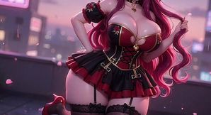 Thicc Pink Haired Babe Moaning and Posing on Rooftop