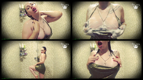Spy me in the shower teasing you with my big tits knowing that you spying