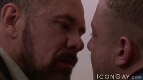 Cock sucker Ian Levine penetrated deeply by beefy adult Max Sargent