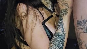 Passionate Sloppy Blowjob & Deepthroat from Perfect Body Girl in Tight Leather Lingerie!