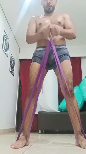 Sexy Hairy Latino Exercising at Home