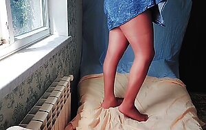 Nylon Shemale Mini Jeans Dress Sexy Legs Lady Boy Big Butt Big Ass Sissy Crossdresser