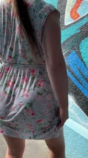 PUBLIC FLASHING IN TUNNEL! German slut teases huge real tits and thick ass, definitely not shy!