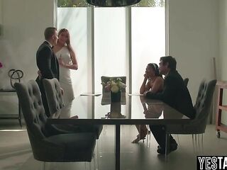 Breasty Latin chick bride cutie gets her shaggy snatch pounded in public by the groom