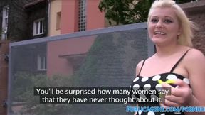 PublicPorn Blonde with big boobs gets cum over her tight pussy