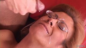 Blond hair babe MILF With Glasses Takes Male stick