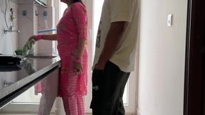 The step-aunt with a big ass was left fiercely by the boy with a female condom.