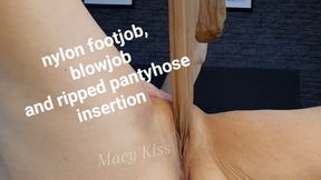 Nylon footjob, blowjob and ripped pantyhose insertion 720p